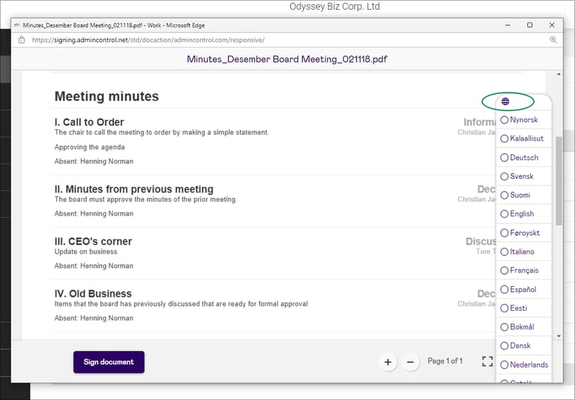 Language selector