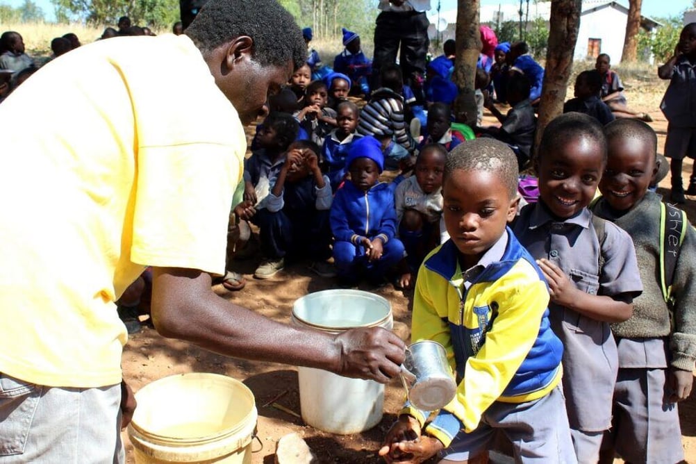 A food station at School where kids have a hot meal every day.