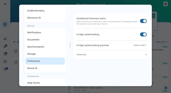 dashboard preferences