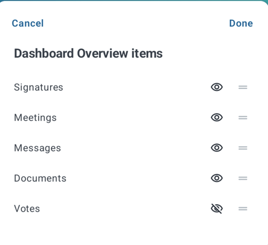 customize dashboard items
