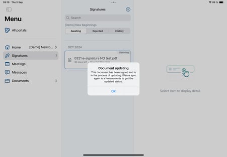 document updating after signature complete