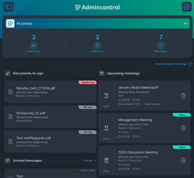 dashboard view of all upcoming meetings