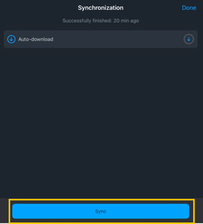 sync button highlighted
