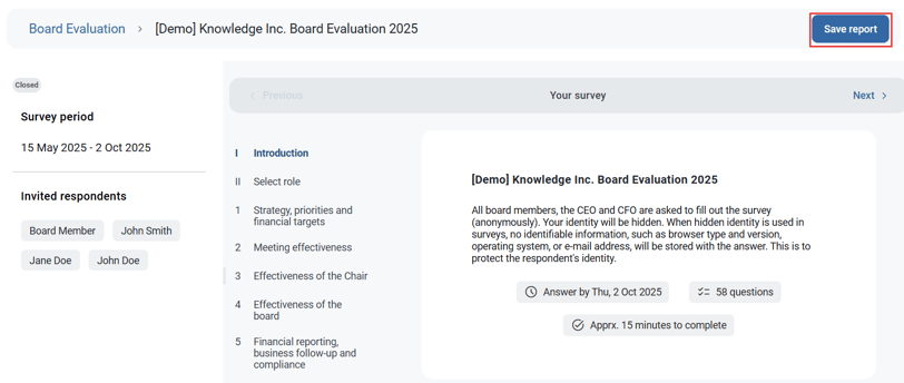 Click the blue Save report button
