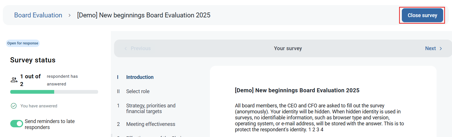 Click the blue close survey button