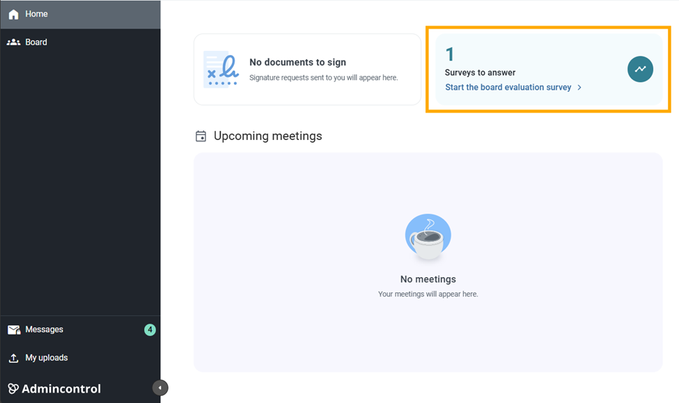 On the Home page, click on Start the board evaluation survey