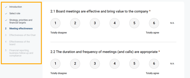 You can jump between section by clicking in the sidebare navigation on the left side of the screen