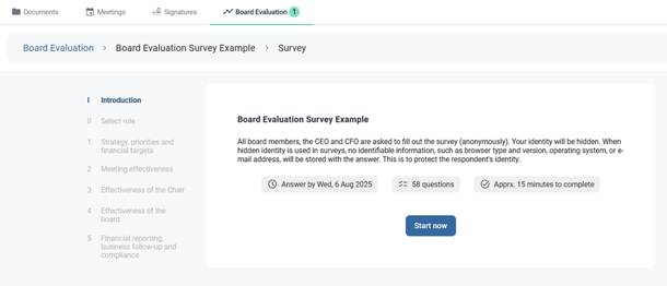 When you are ready to start the survey, click on the Start now button.
