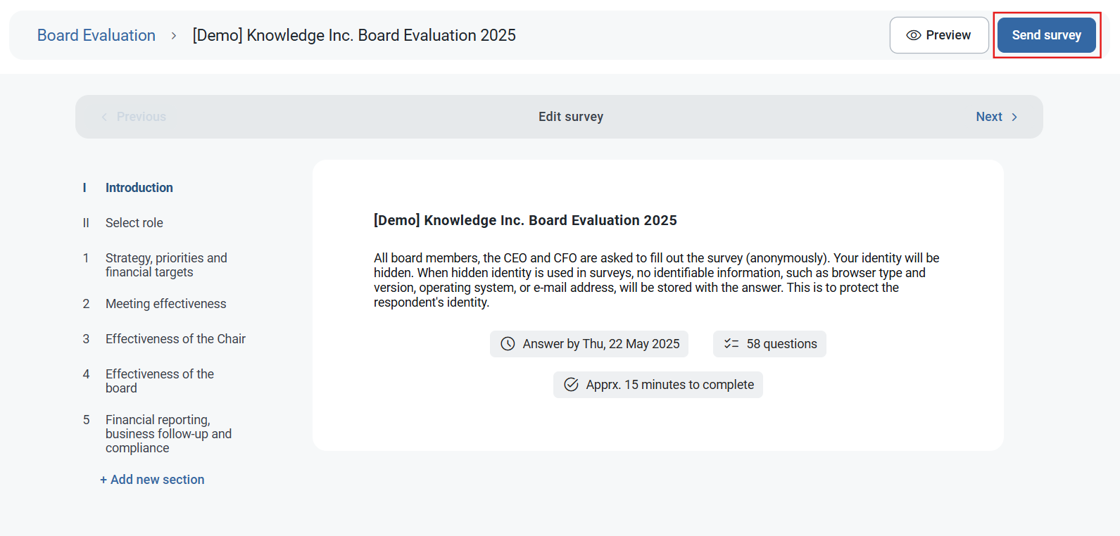 Click the blue Send survey button