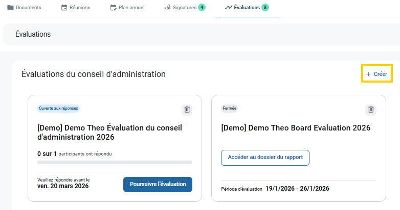 Création d'une nouvelle évaluation
