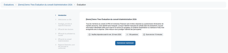 Démarrer l'évaluation