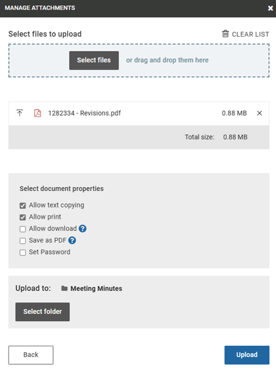 upload attachement modal