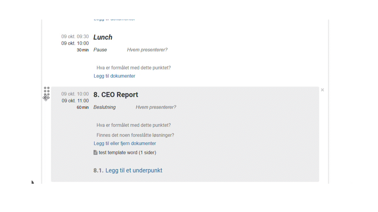 animation showing drag and drop of agenda item