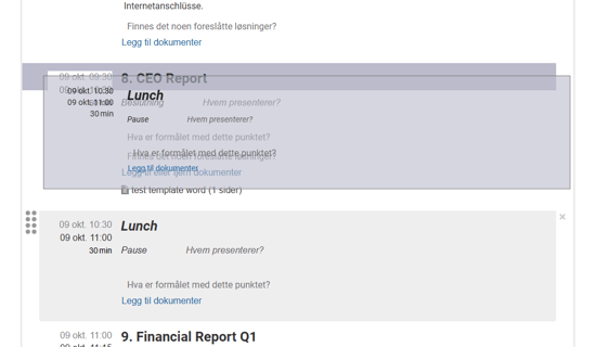 moving agenda items with drag and drop