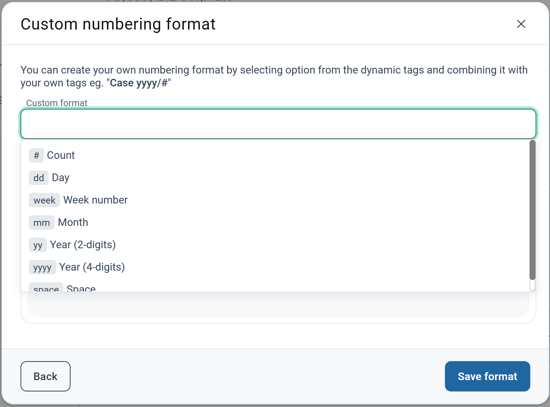 custom numbering format