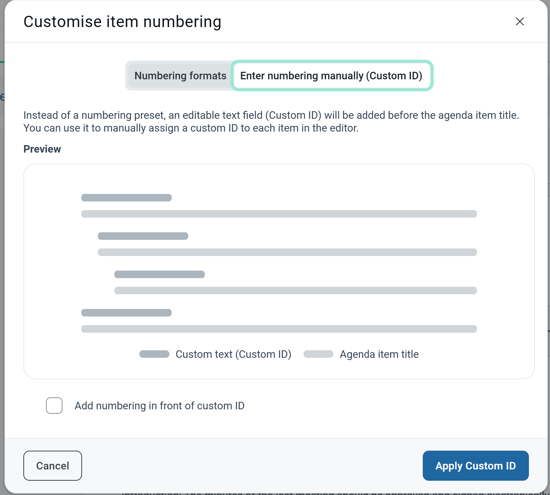 customise item numbering
