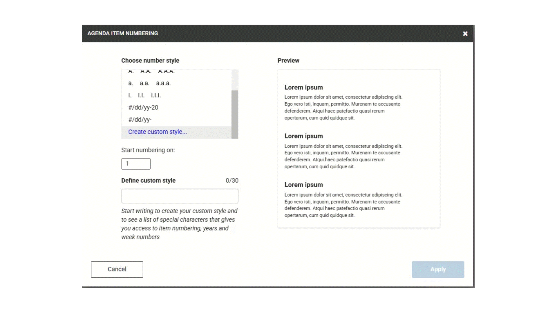 animation showing custom style numbering