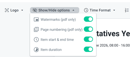 show hide options