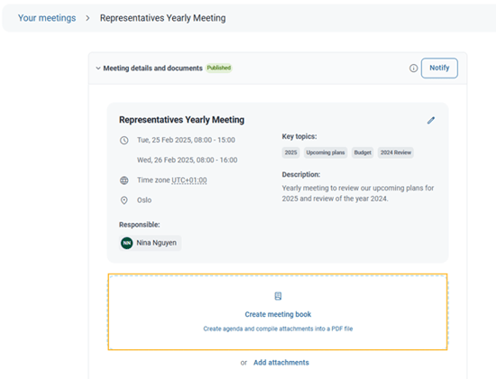 create meeting book highlighted