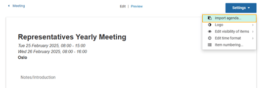 import agenda highlighted