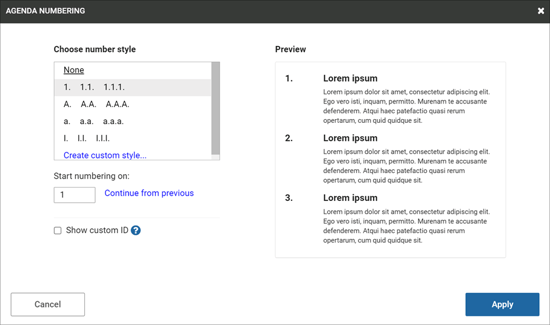select numbering styles