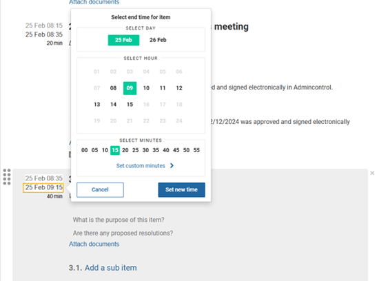 setting an end time for item