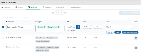 Annual plan Add new meeting
