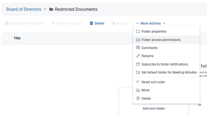 folder access permission highlighted in drop down menu