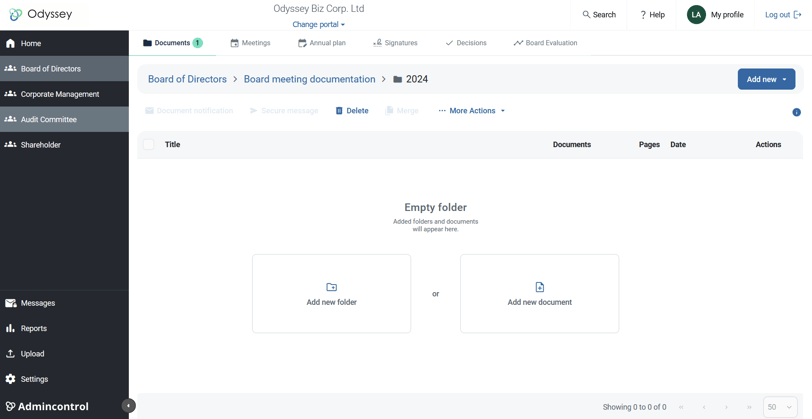 Enter the target folder for where you want to store your documents and select "Add new document"