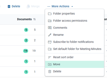 moving folders via drop down menu
