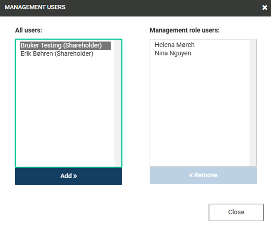 add or remove users for management user role