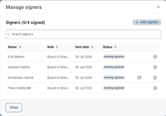 Manage signers overview - you can add or remove signers here