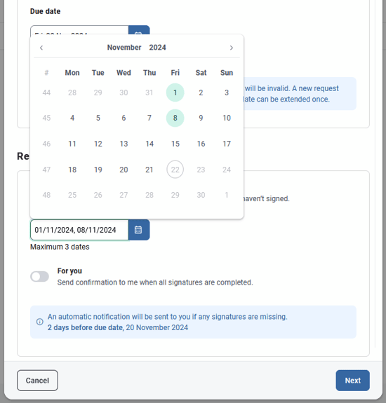 set reminders for request