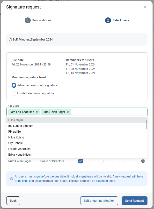 select users for signing