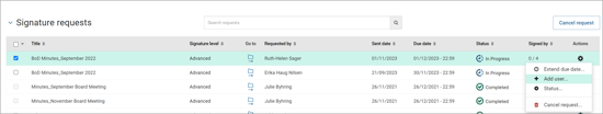 Add user to Signature requests