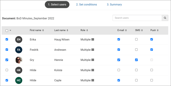 Select users signature request