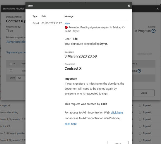 reminder notification log