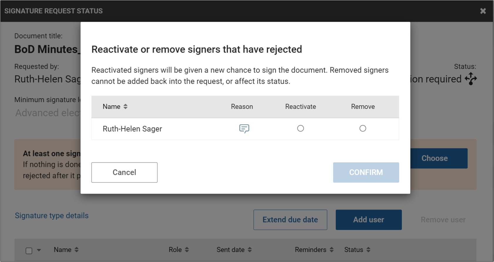 Reactivate or remove signers