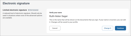 Limited electronic signing setup
