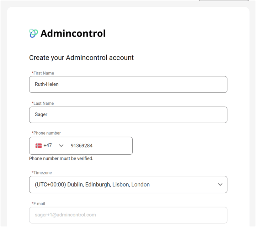 Create new user page