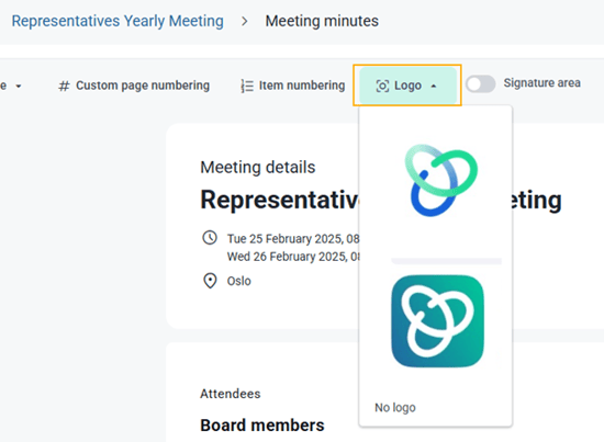 add or edit logo for minutes