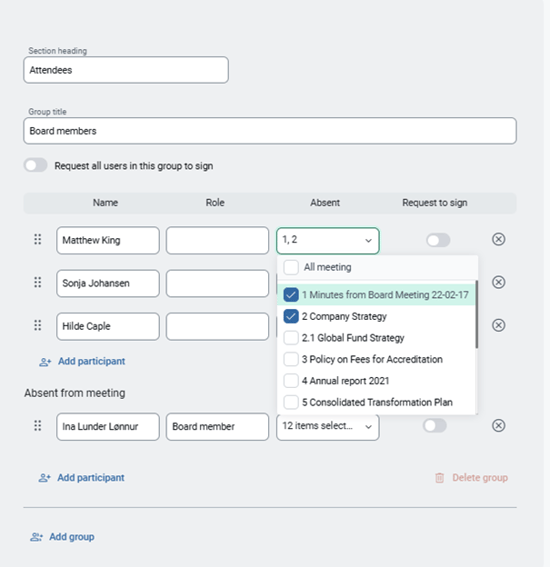add attendees for items