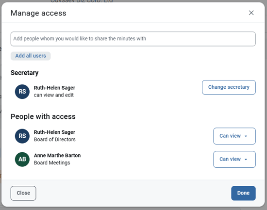 Meeting access change seceretary