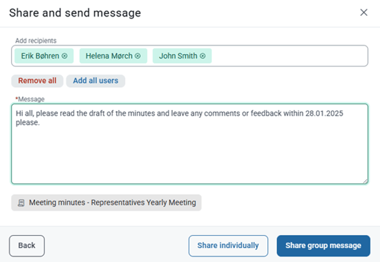 share and send minutes