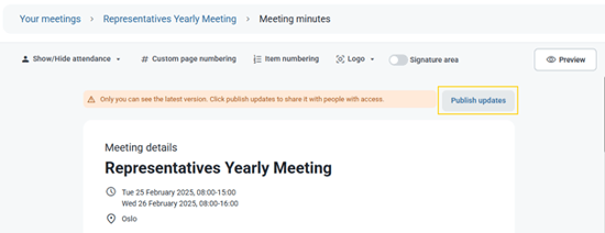 publish updates of minutes