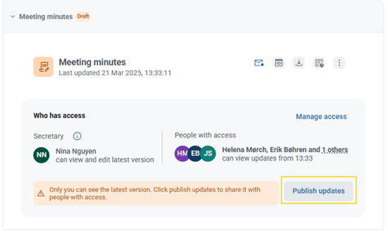 publish updates button