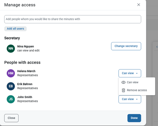 manage access view