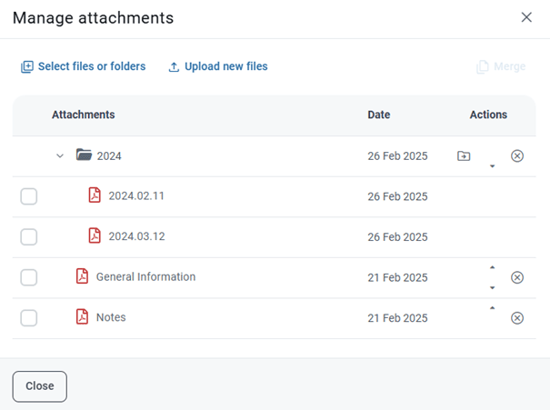 manage attachments that are currently attached