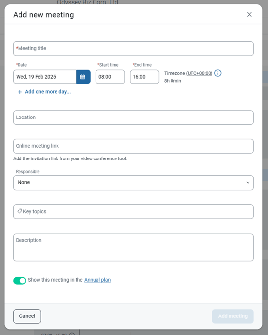 meeting details for add new meeting
