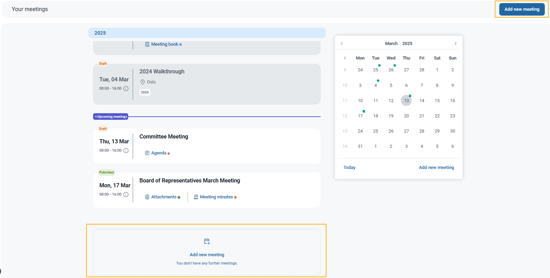 add new meeting button on both bottom and top right corner